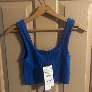 Zara, Seamless Ribbed Cropped Tank, Royal Blue, Size: S/XS